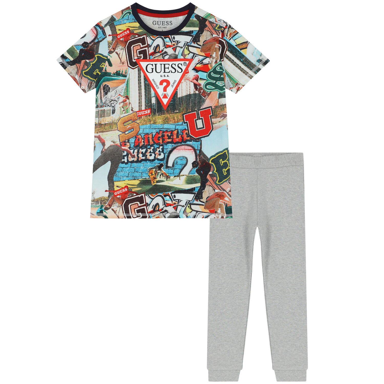 Boys Multi-Colored Logo Trousers Set, 3, hi-res
