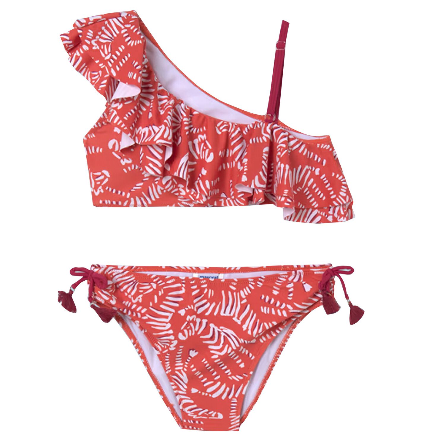 Girls Orange Ruffled Bikini, 1, hi-res
