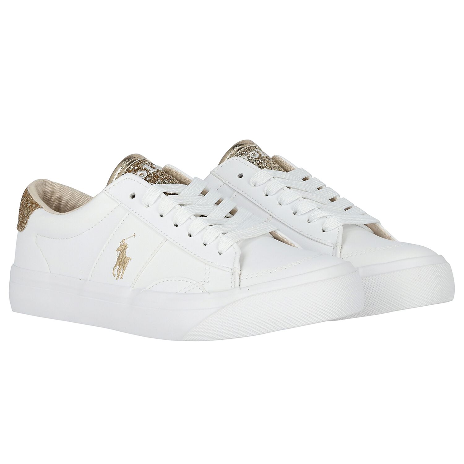 Girls White & Gold Logo Trainers, 1, hi-res
