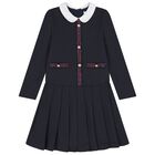 Girls Navy Blue Tartan Dress, 1, hi-res