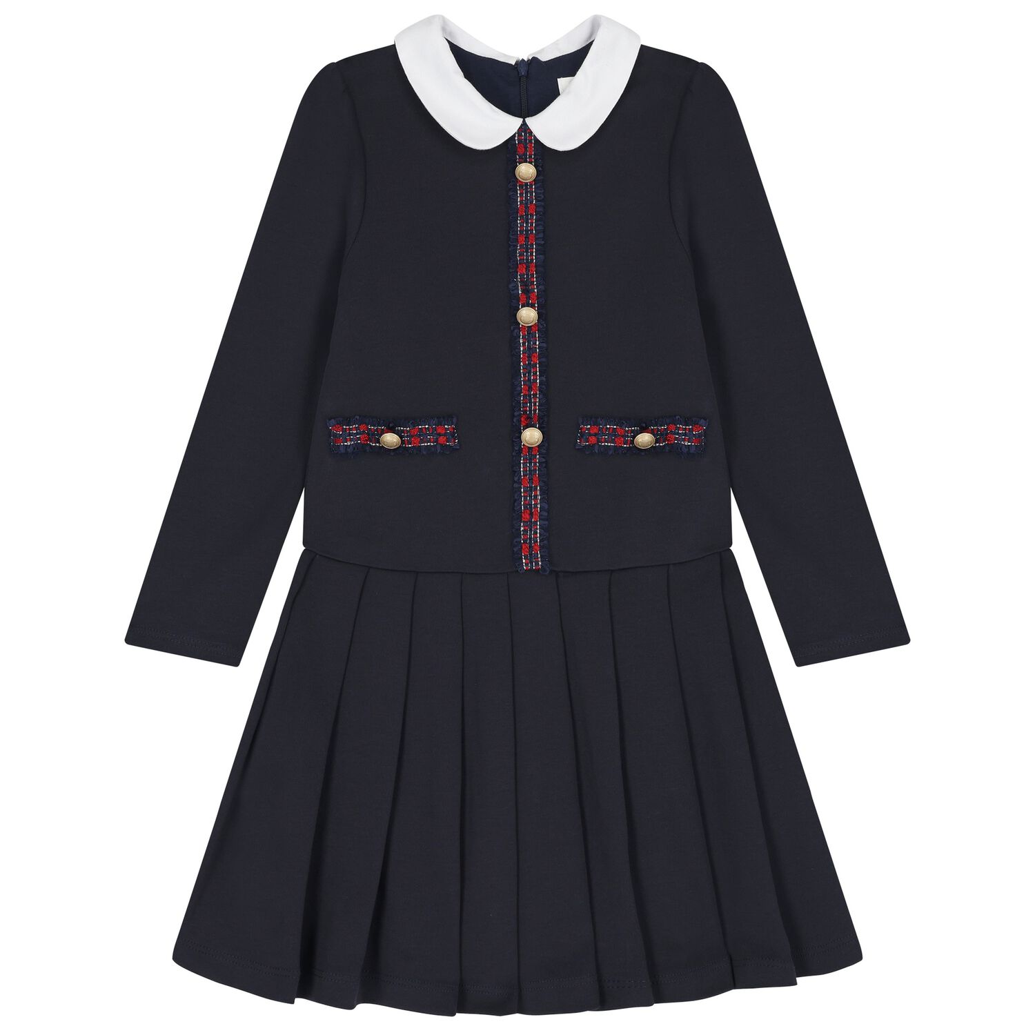 Girls Navy Blue Tartan Dress, 1, hi-res