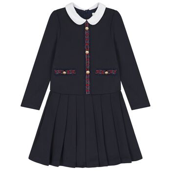 Girls Navy Blue Tartan Dress