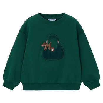 Girls Green Handbag Motif Sweatshirt