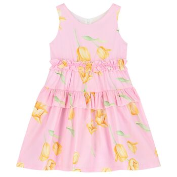 Girls Pink Ruffled Floral Dress