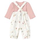 Baby Girls Pink & Ivory Dungaree Set, 1, hi-res