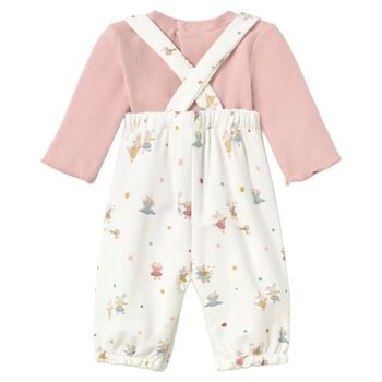 Baby Girls Pink & Ivory Bunny Dungaree Set