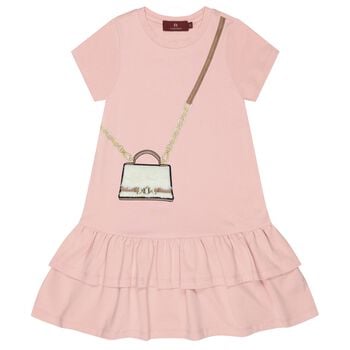 Girls Pink Faux Fur Bag Logo Dress