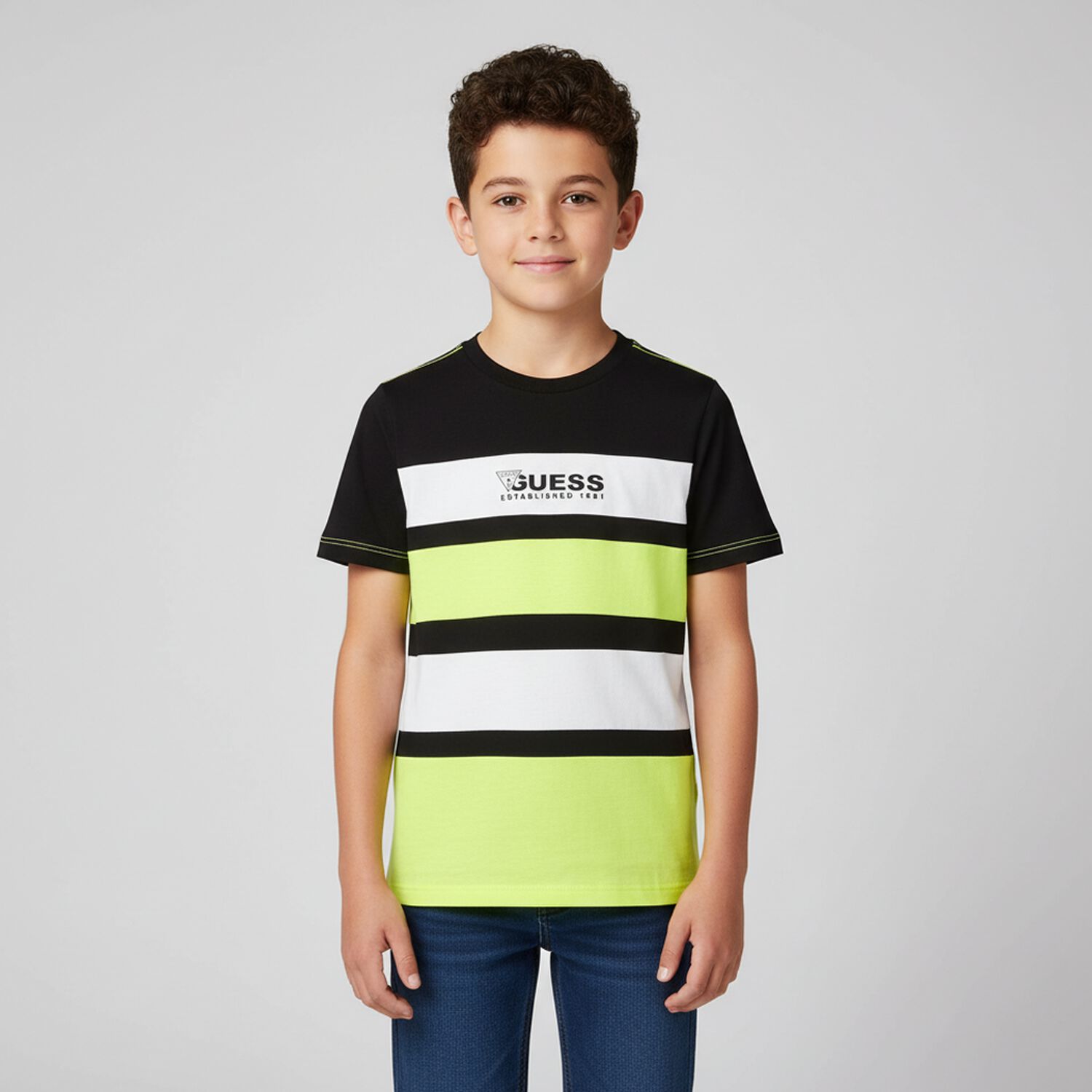 Boys Black, White & Neon Green Logo T-Shirt, 1, hi-res