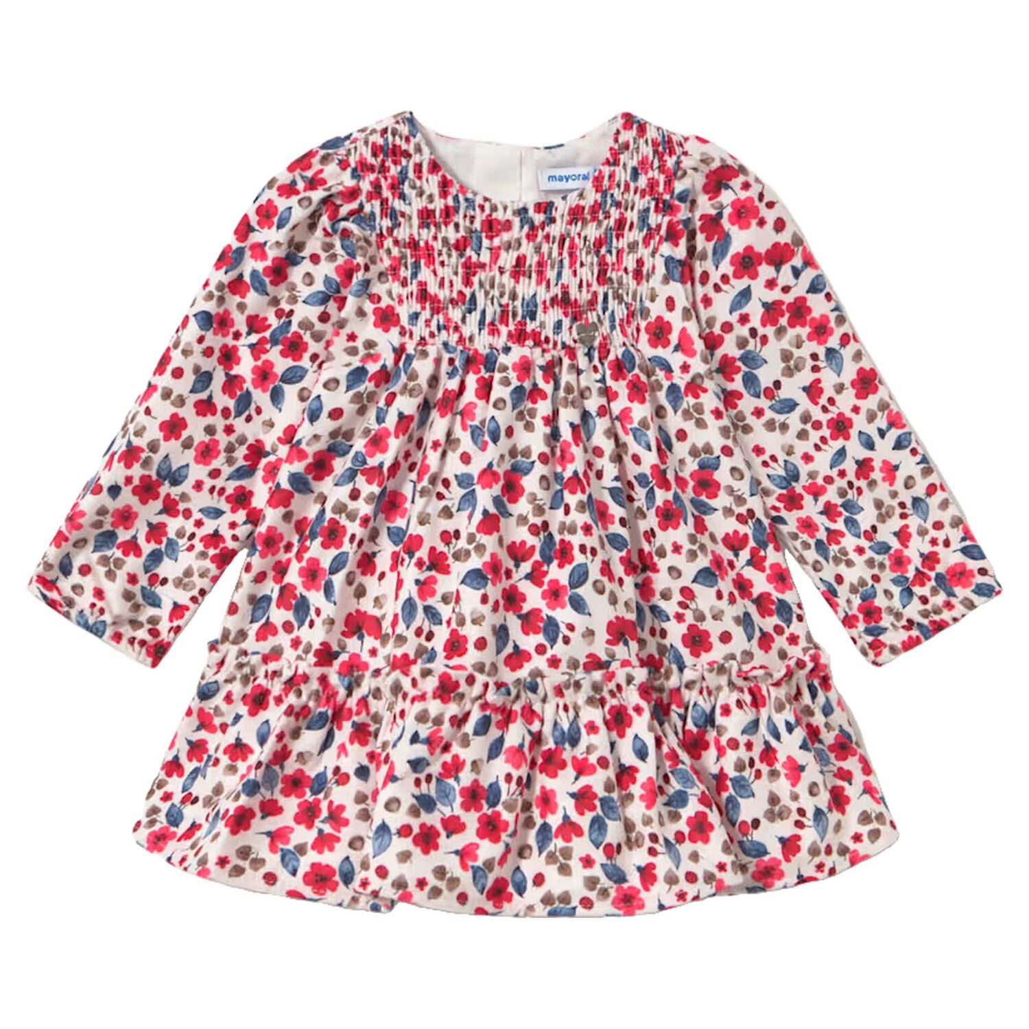 Younger Girls White & Red Floral Dress, 2, hi-res