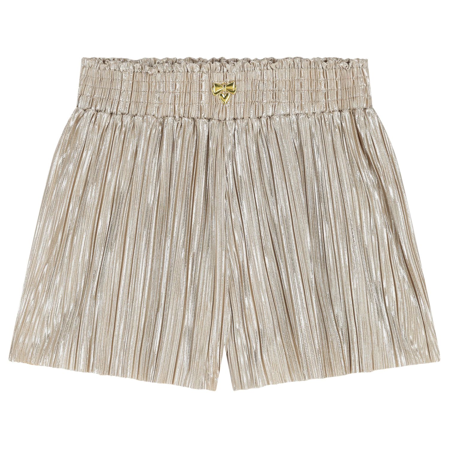 Girls Gold Metallic Pleated Shorts, 1, hi-res