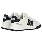 White & Black Leather Logo Trainers, 1, hi-res