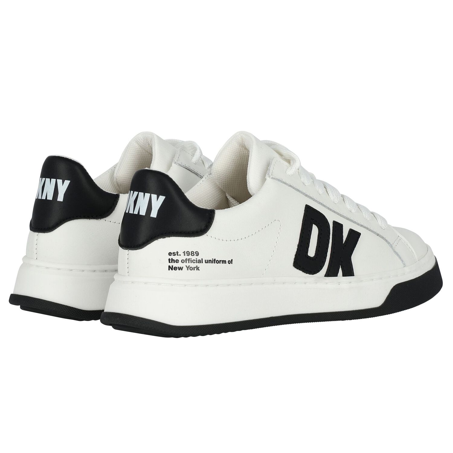White & Black Leather Logo Trainers, 1, hi-res