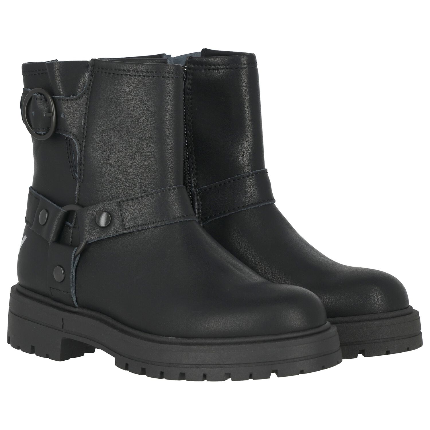 Girls Black Logo Leather Boots, 1, hi-res