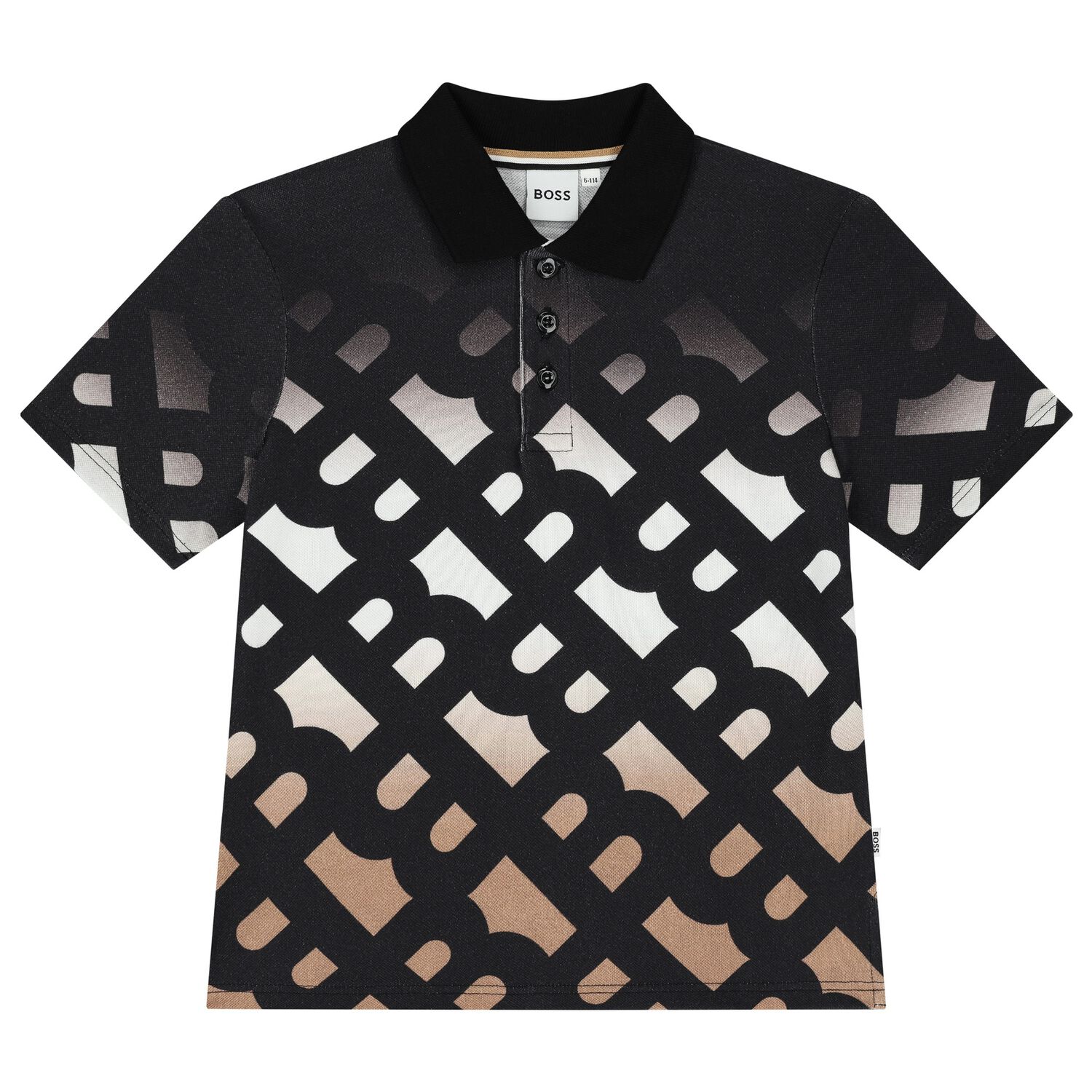 Boys White, Black & Beige Logo Polo Shirt, 1, hi-res