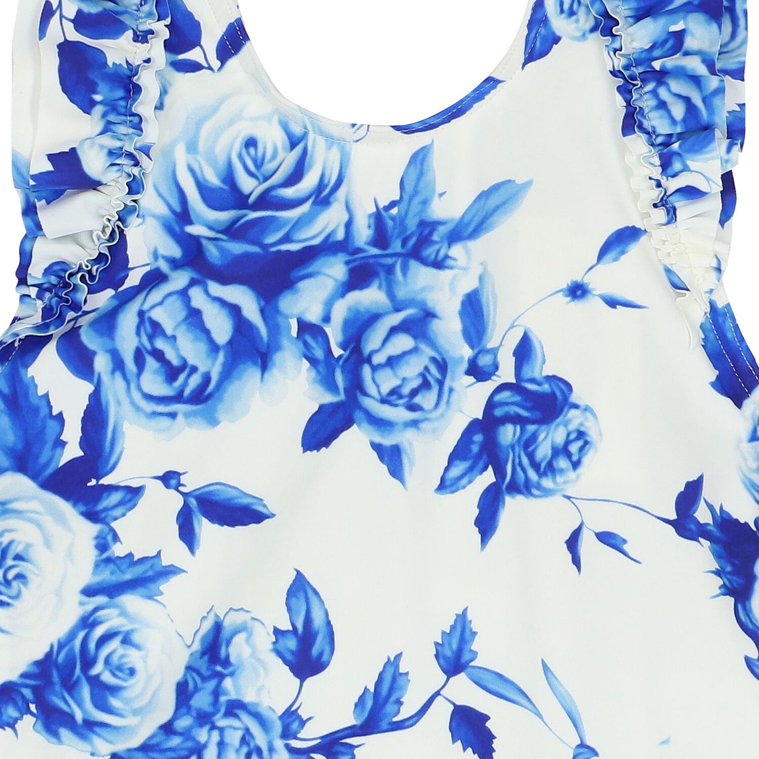 Girls White & Blue Floral Swimsuit, 1, hi-res