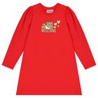 Girls Red Teddy Bear Logo Dress, 2, hi-res