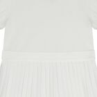 Girls White Logo Pleated Dress, 1, hi-res