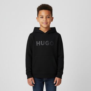 Boys Black Logo Hooded Top