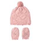 Baby Girls Pink Knitted Hat & Mittens Set, 2, hi-res