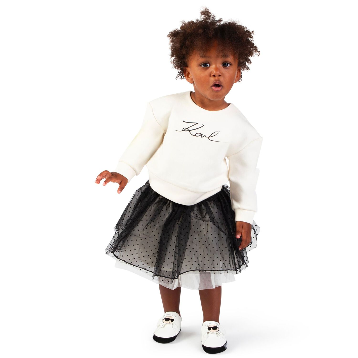 Younger Girls Ivory & Black Logo Skirt Set, 1, hi-res