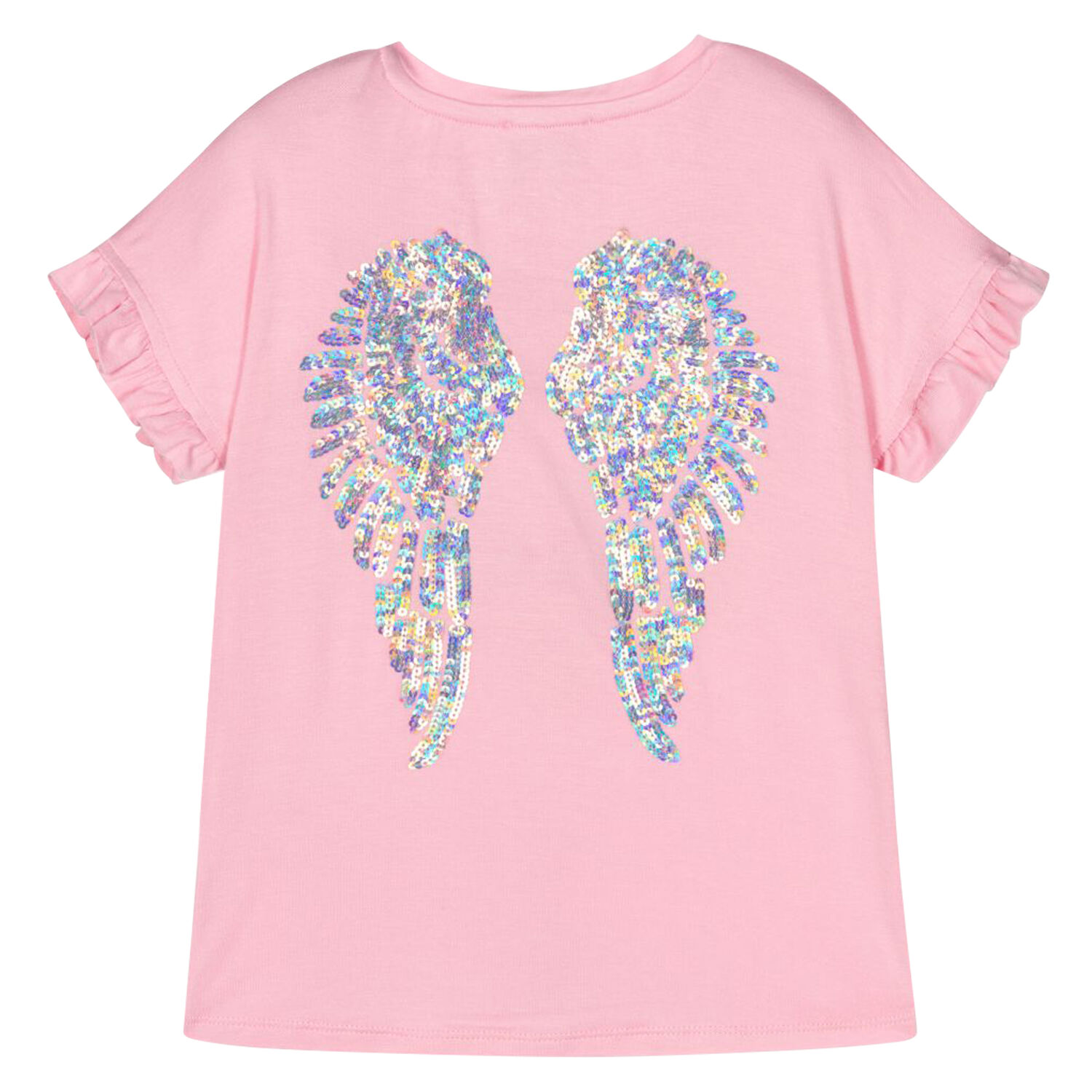 Girls Pink Sequin Wings T-Shirt, 2, hi-res