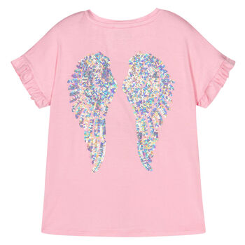 Girls Pink Sequin Wings T-Shirt