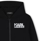 Boys Black Logo Hooded Zip Up Top, 1, hi-res