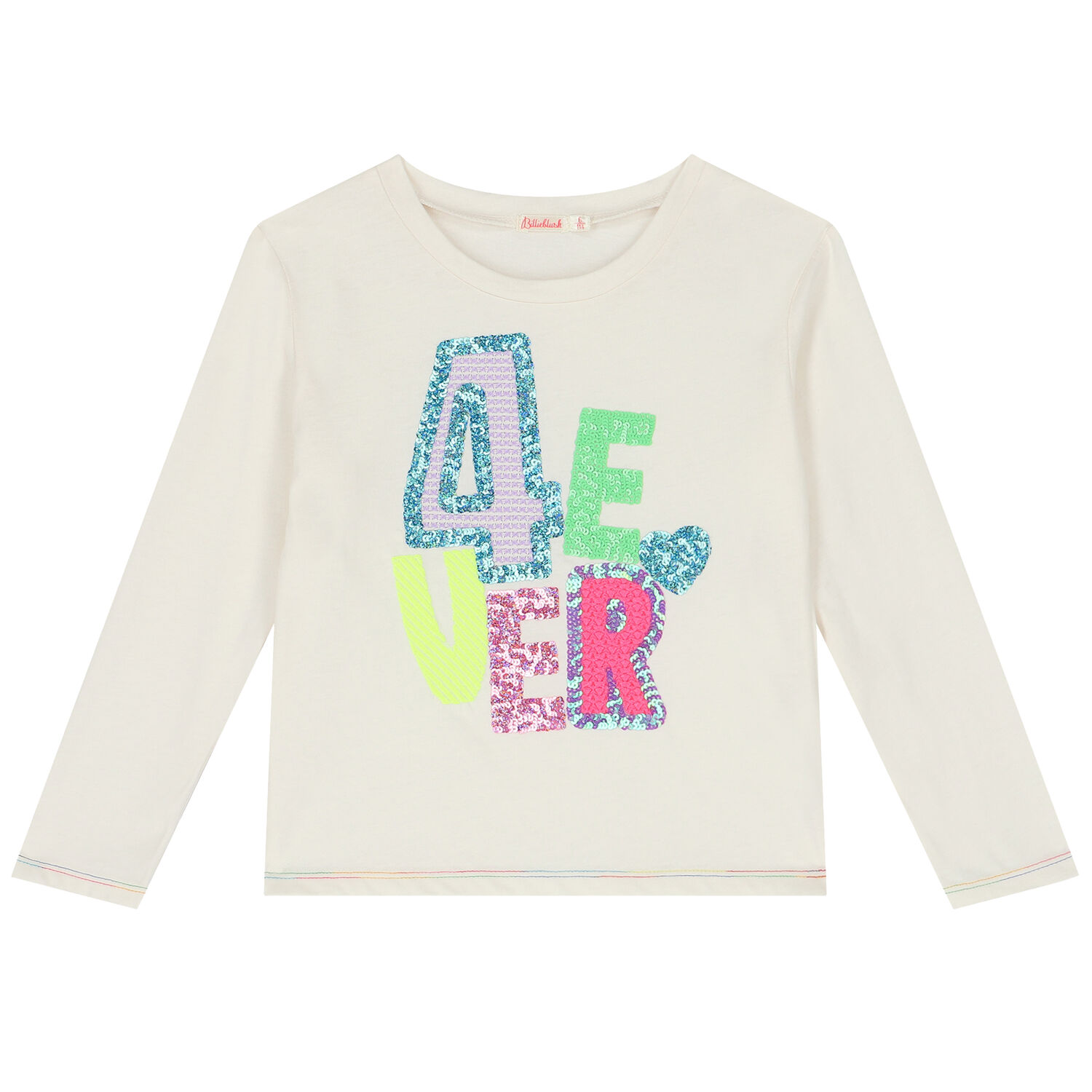 Girls Ivory Embellished Sequin Long Sleeve Top, 1, hi-res