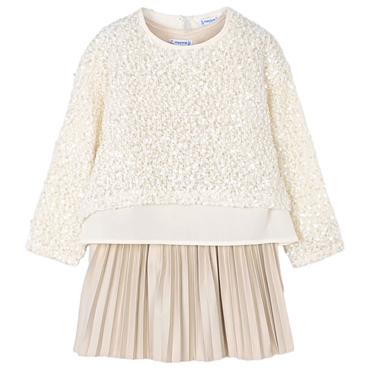 Girls Ivory & Beige Sequin Dress Set, 1, hi-res