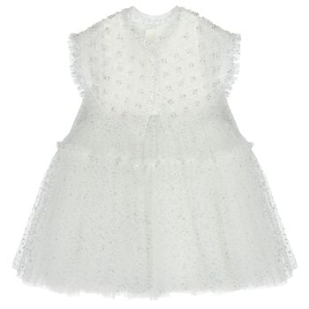 Girls White Embellished Tulle Dress