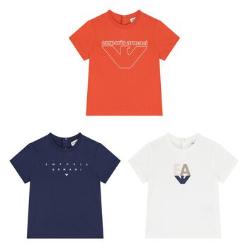 Baby Boys Navy Blue, Ivory & Orange T-Shirts (3 Pack)