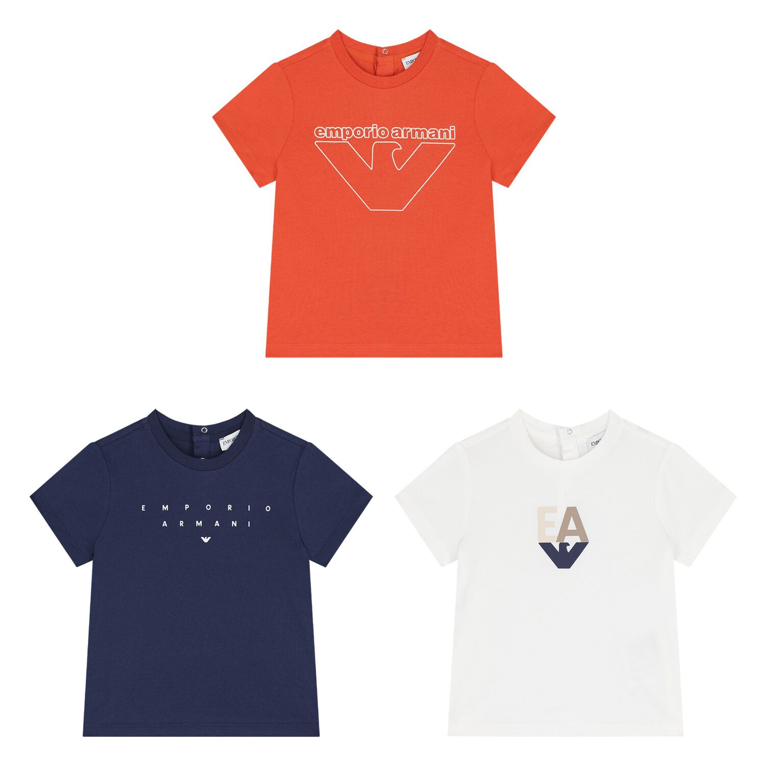 Baby Boys Navy Blue, Ivory & Orange T-Shirts (3 Pack), 1, hi-res image number null