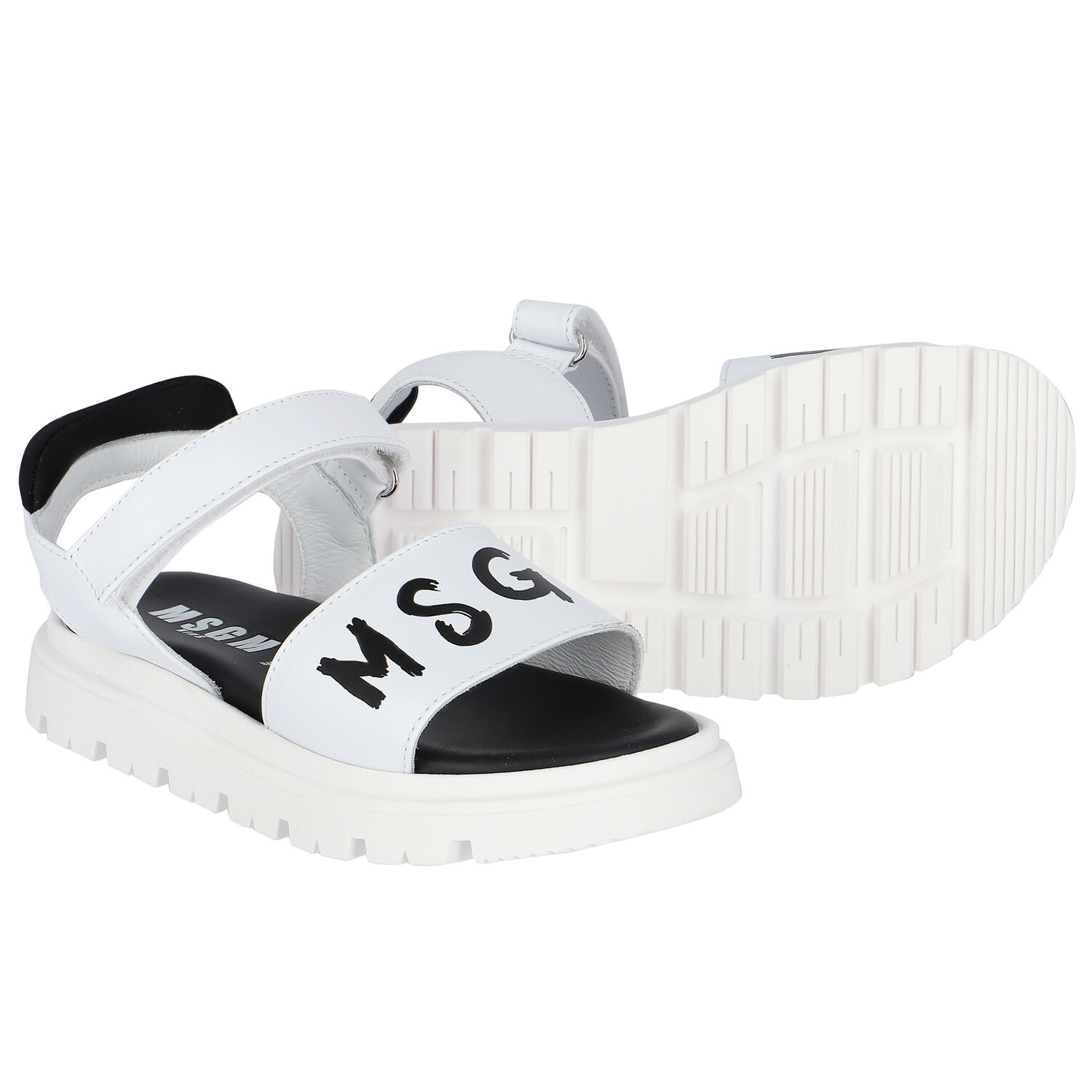 White & Black Logo Sandals, 1, hi-res