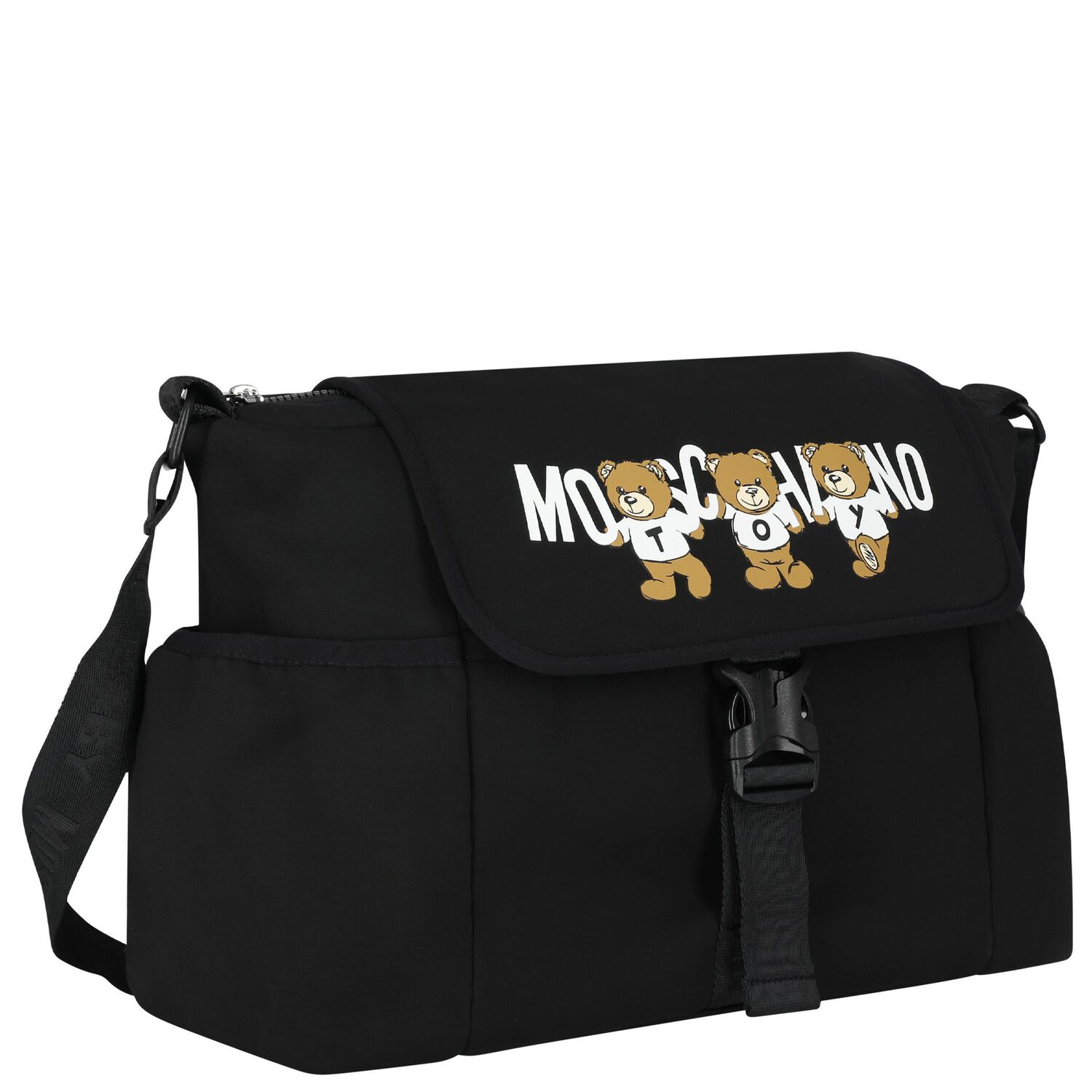 Black Teddy Bear Logo Baby Changing Bag, 1, hi-res