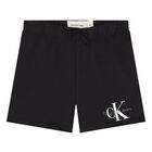Younger Boys Black Monogram Logo Shorts, 1, hi-res