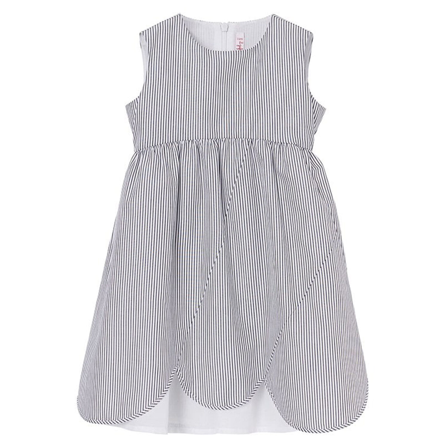 Girls Navy Blue & White Striped Dress, 1, hi-res