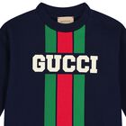 Younger Boys Navy Blue Logo Web Striped Sweatshirt, 1, hi-res