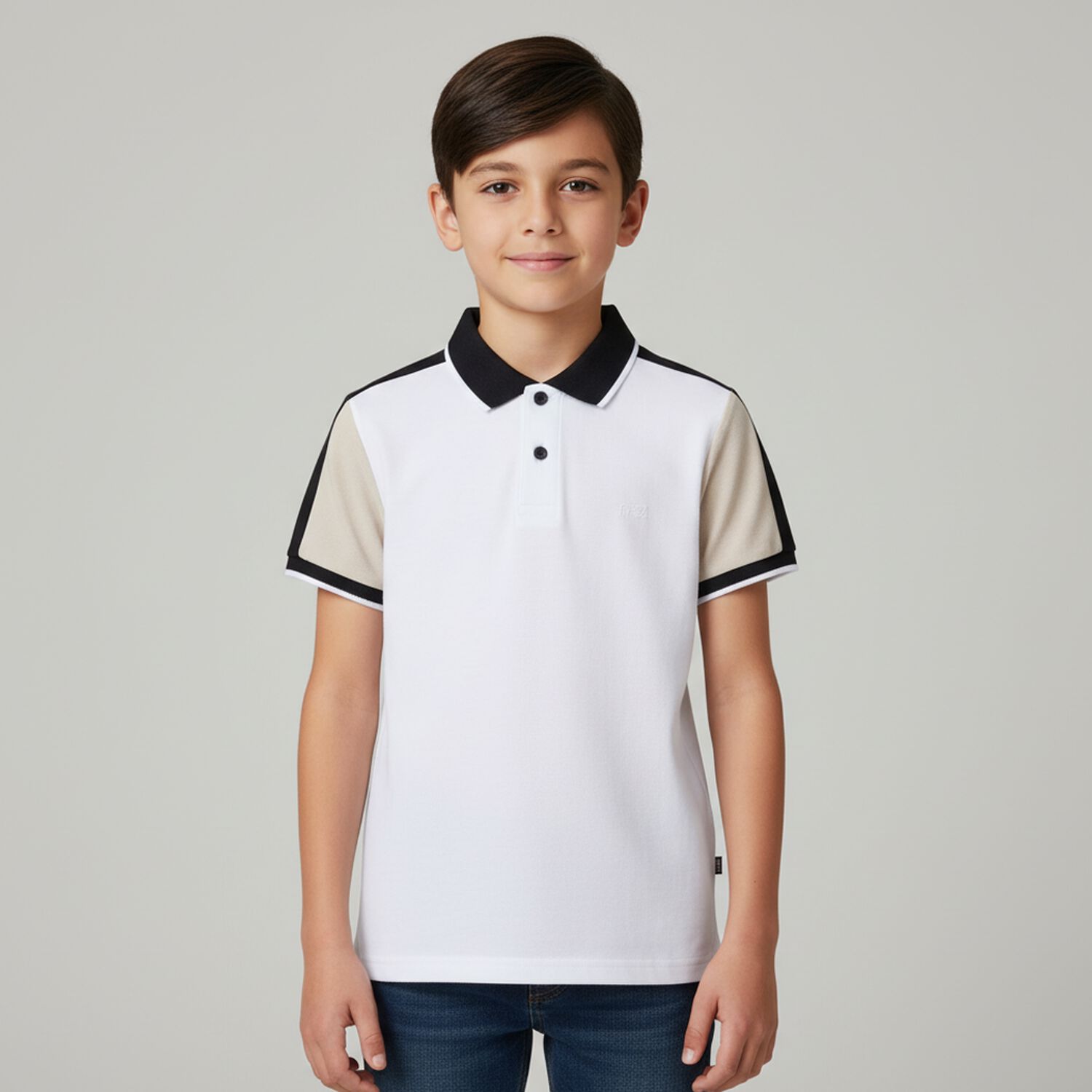 Boys White Colourblock Polo Shirt, 1, hi-res image number null