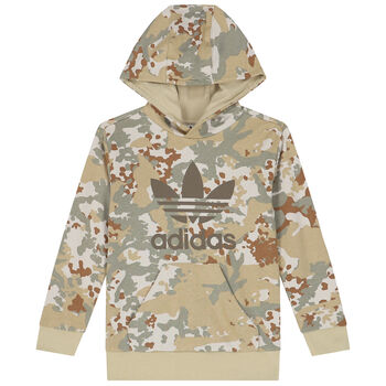 Beige & Green Trefoil Logo Camouflage Hooded Top