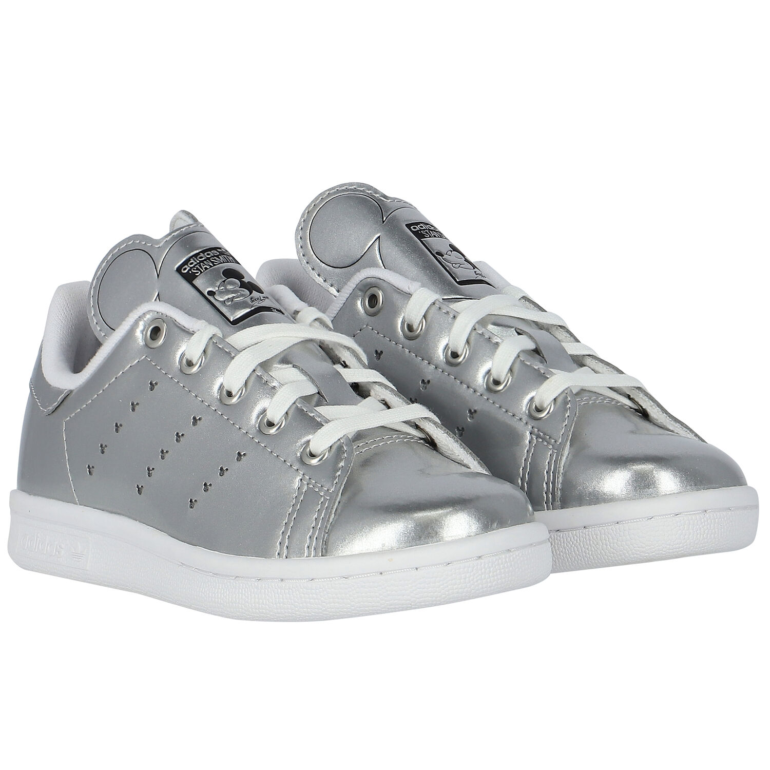 Girls Silver Stan Smith Trainers, 1, hi-res