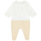 White & Beige Teddy Bear Logo Babygrow, 1, hi-res
