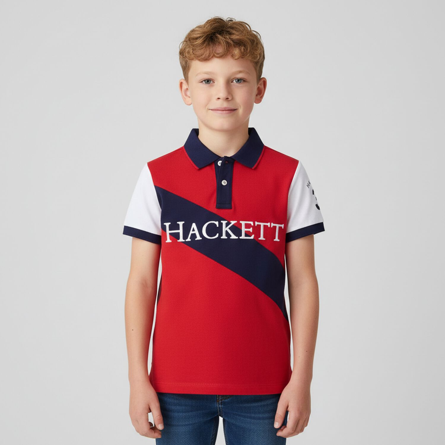 Boys Red & Navy Blue Logo Polo Shirt, 1, hi-res image number null