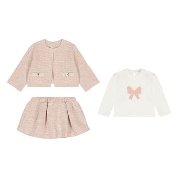 Younger Girls Pink Tweed Knit Skirt Set