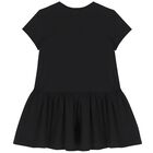 Girls Black Logo Dress, 1, hi-res