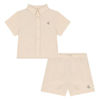 Younger Boys Beige Logo Shorts Set