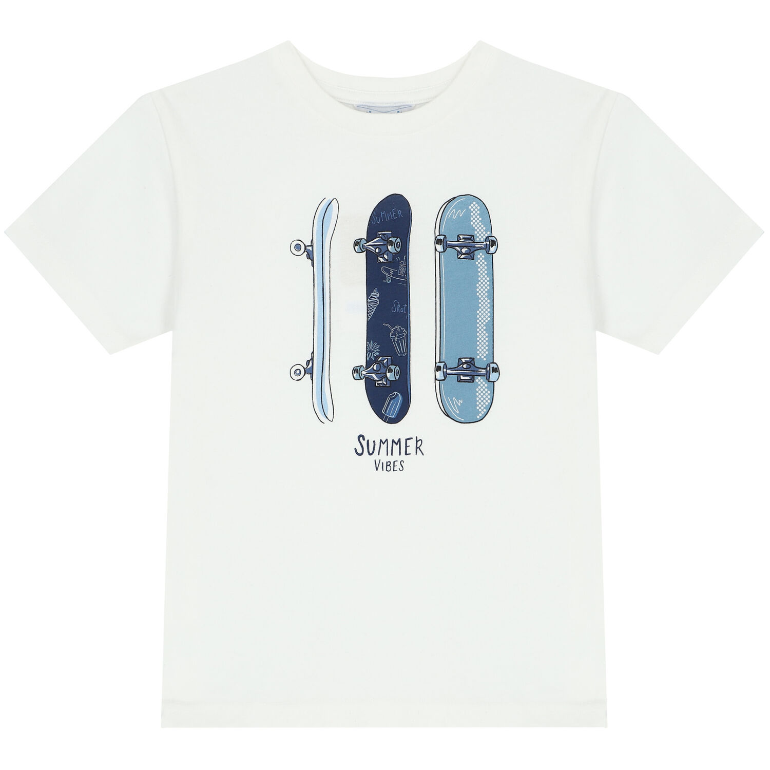 Boys Ivory & Navy Skateboard Shorts Set, 1, hi-res