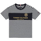 Boys Navy & White Logo Stripe T-Shirt, 1, hi-res