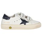 Girls Ivory & Navy Blue Logo Trainers, 1, hi-res