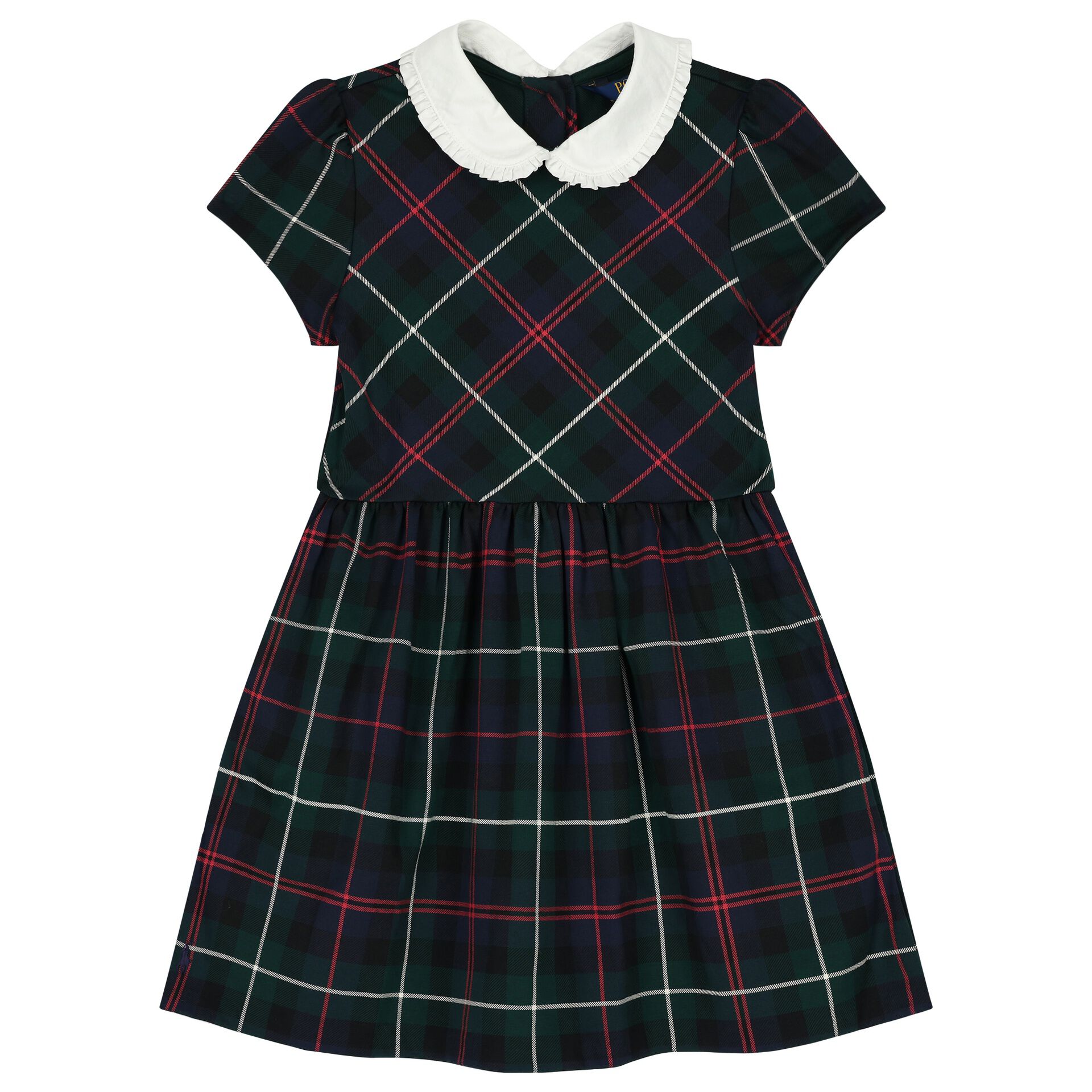 Ralph Lauren Girls Green Logo Tartan Dress Junior Couture UK