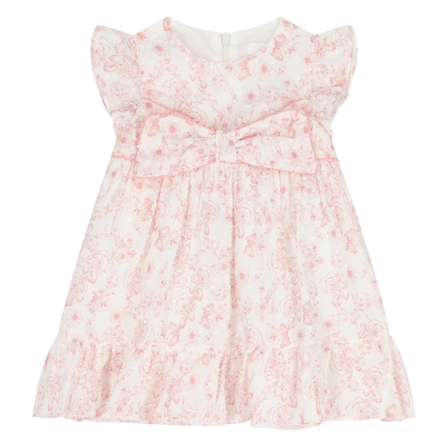 Younger Girls White & Pink Floral Dress, 1, hi-res